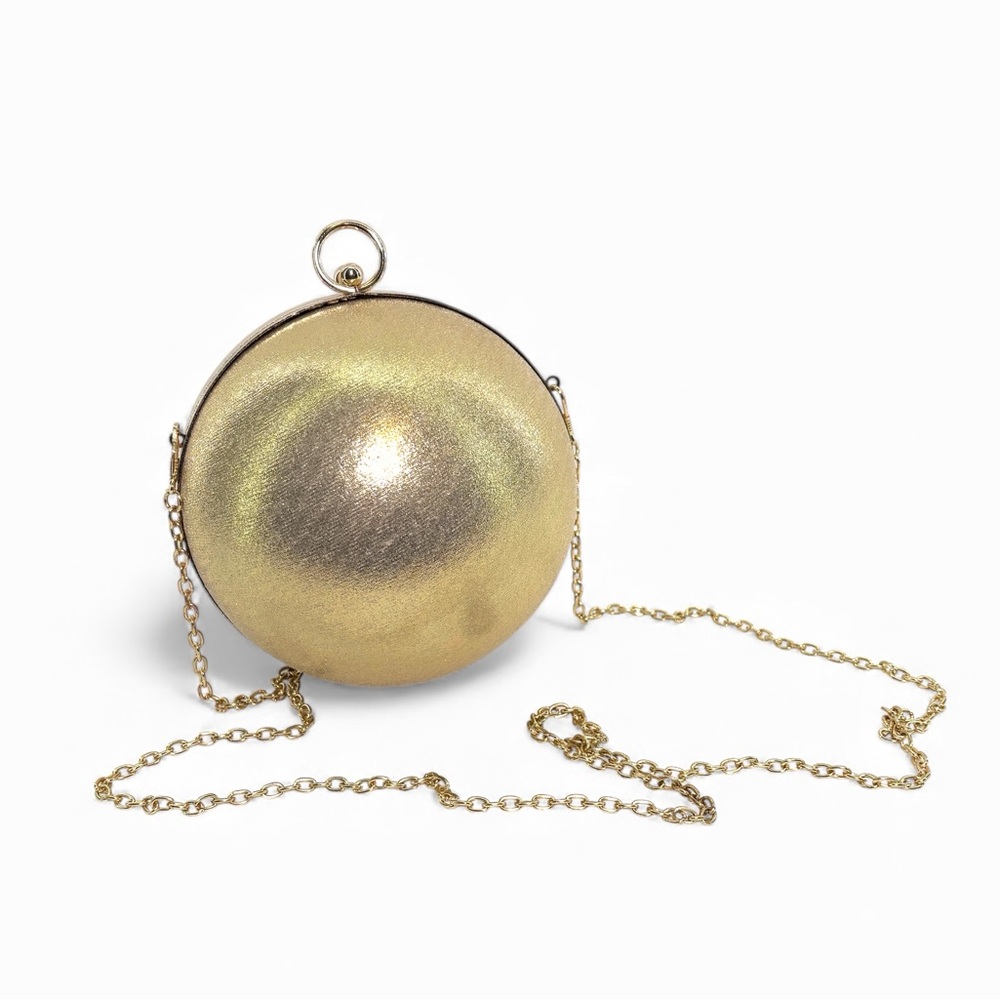 Chi Chi London Gold Metallic Shimmer Round Chain Crossbody Clutch Bag
